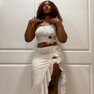 Fashion Nova White Wrap Midi Skirt Set